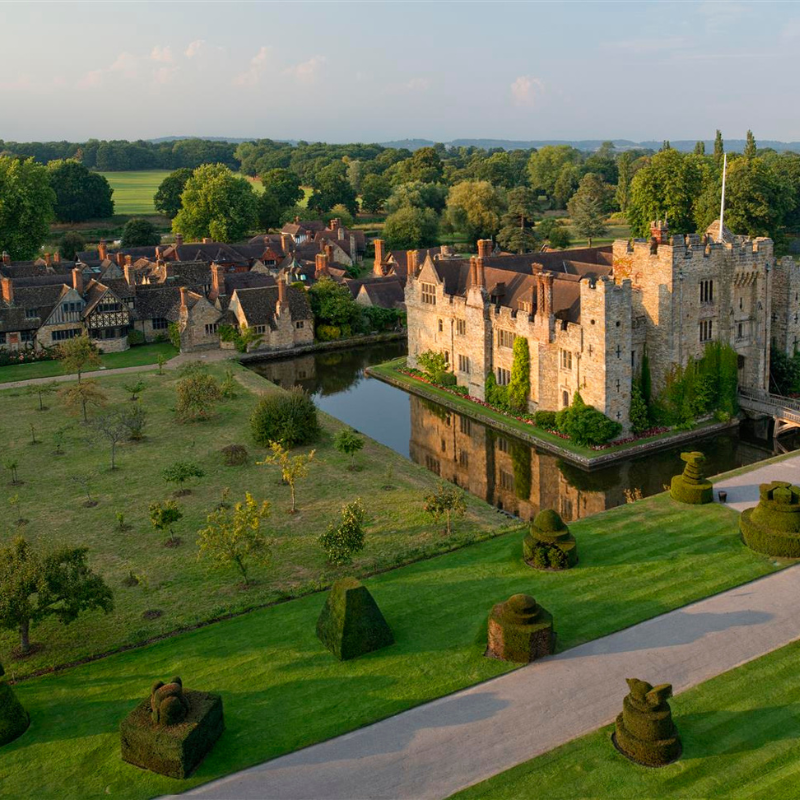 Aerial view of Hever Castle in summer