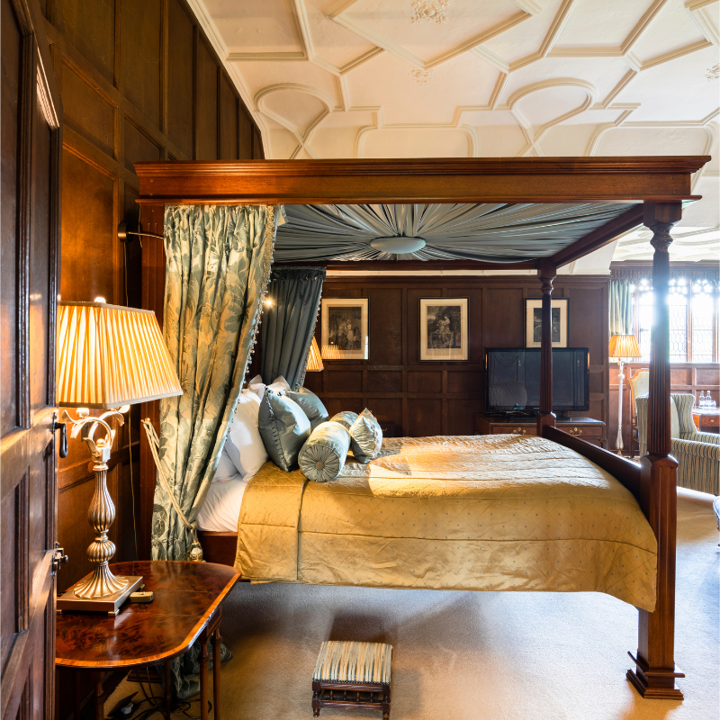 Bedroom and bed at Hever Castle Astor Wing