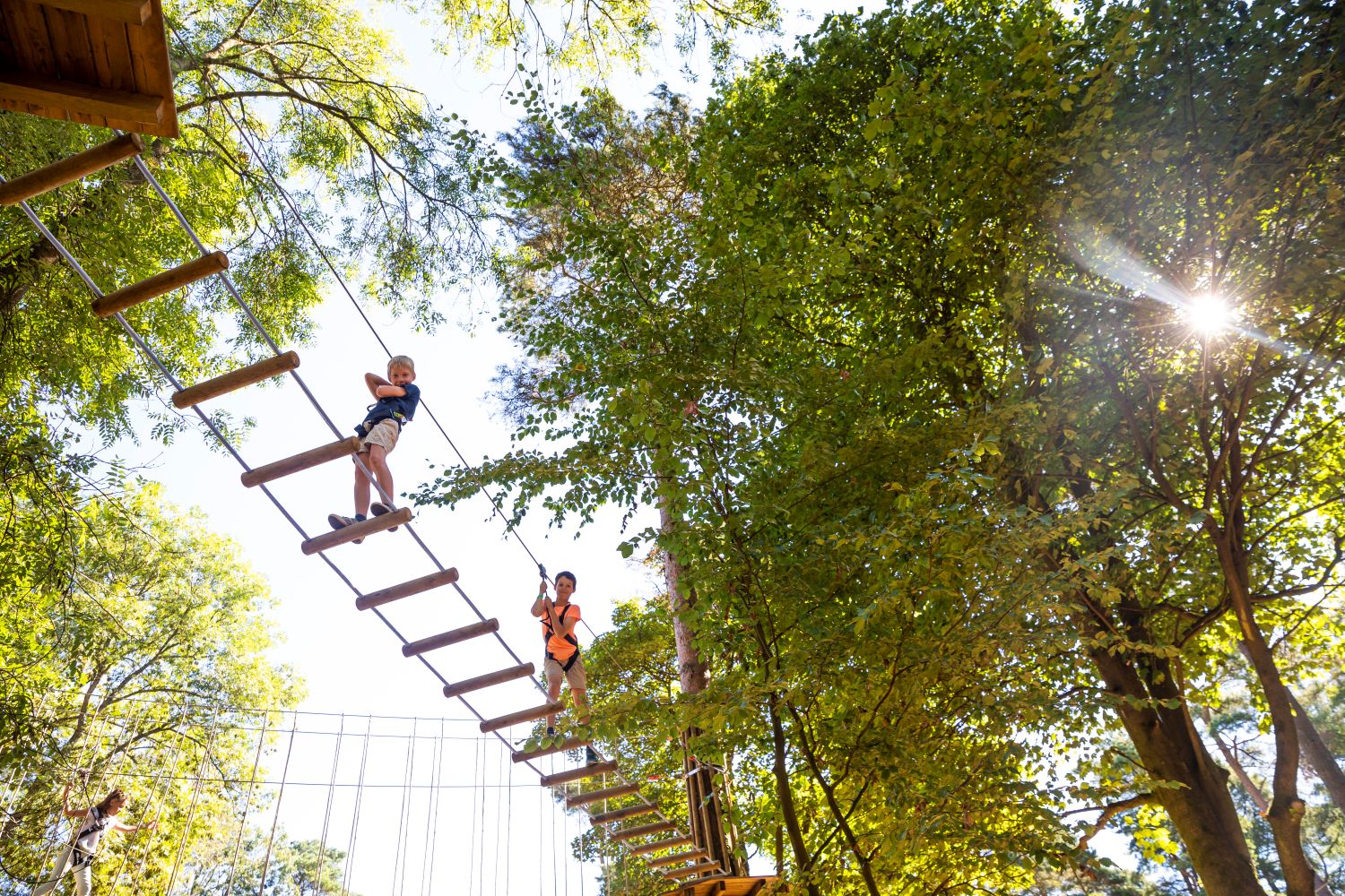People crossing the bridgewalk at Go Ape