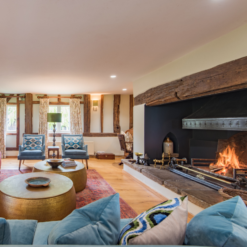 Cosy living room of Lower Standen Farm