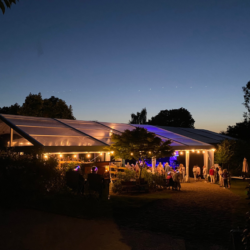 Hever Festival Theatre lit up at night