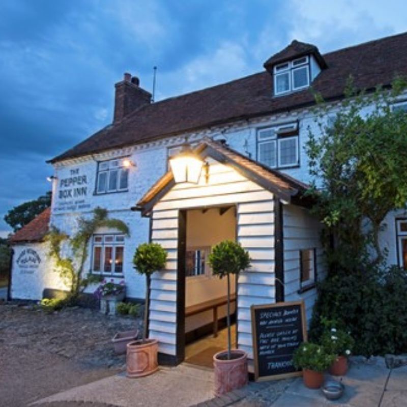 The Pepperbox Inn exterior at dusk