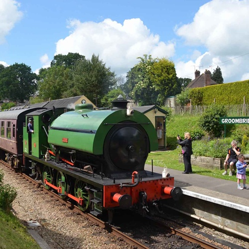 Train pulling into station on the Spa Valley Railway