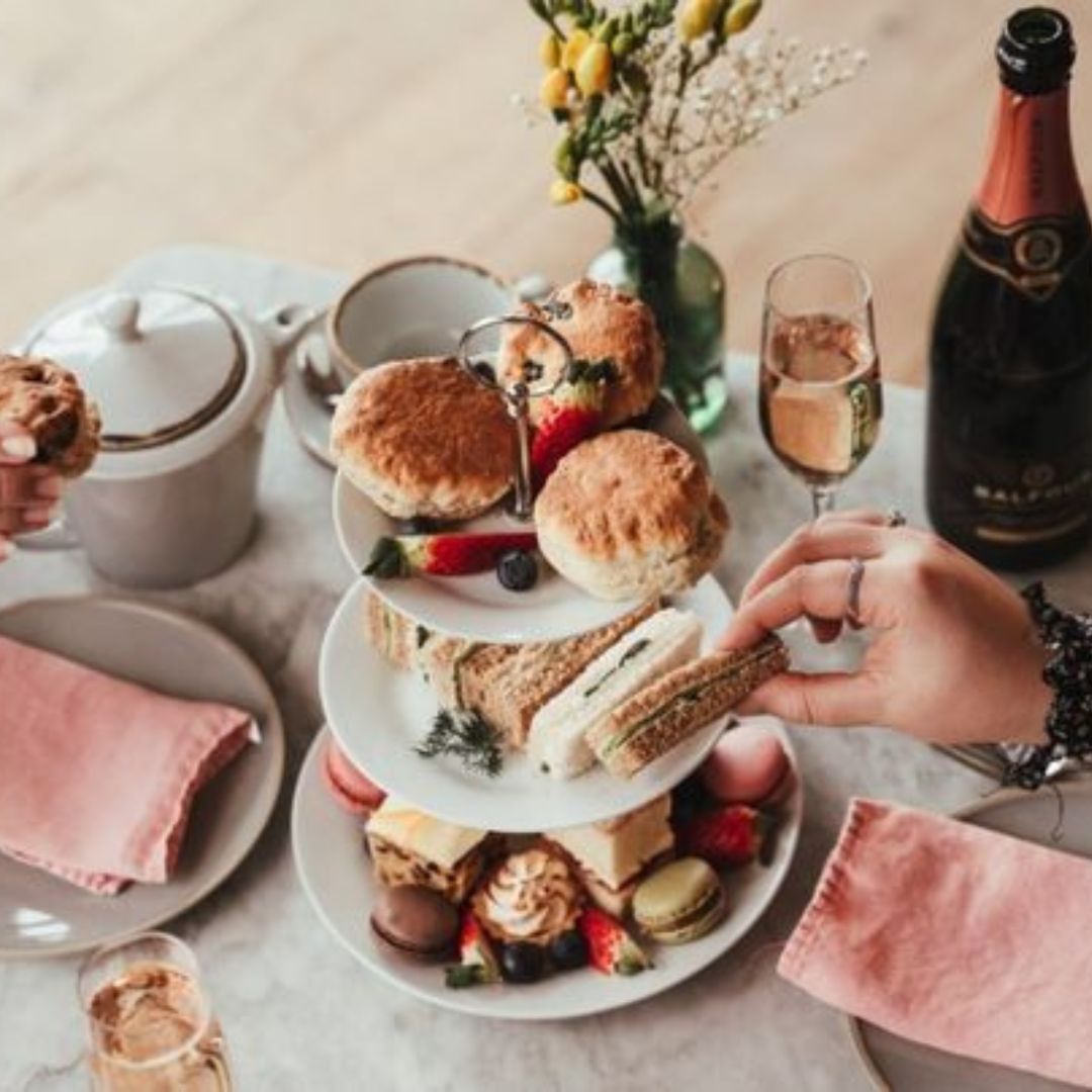 Afternoon tea stand with cakes and scones at Balfour Winery